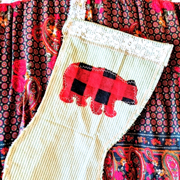 OOAK Christmas Stocking Handmade Gift Shabby Chic Boho Cottage Core - Picture 2 of 5